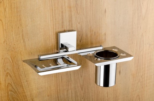 Falcon FC-408 Soap Dish with Tumbler Holder Bathroom Accessory for Home, Hotel and Apartment Washrooms, Elegant Combo Holder for Organized Everyday Use, Decor and Value